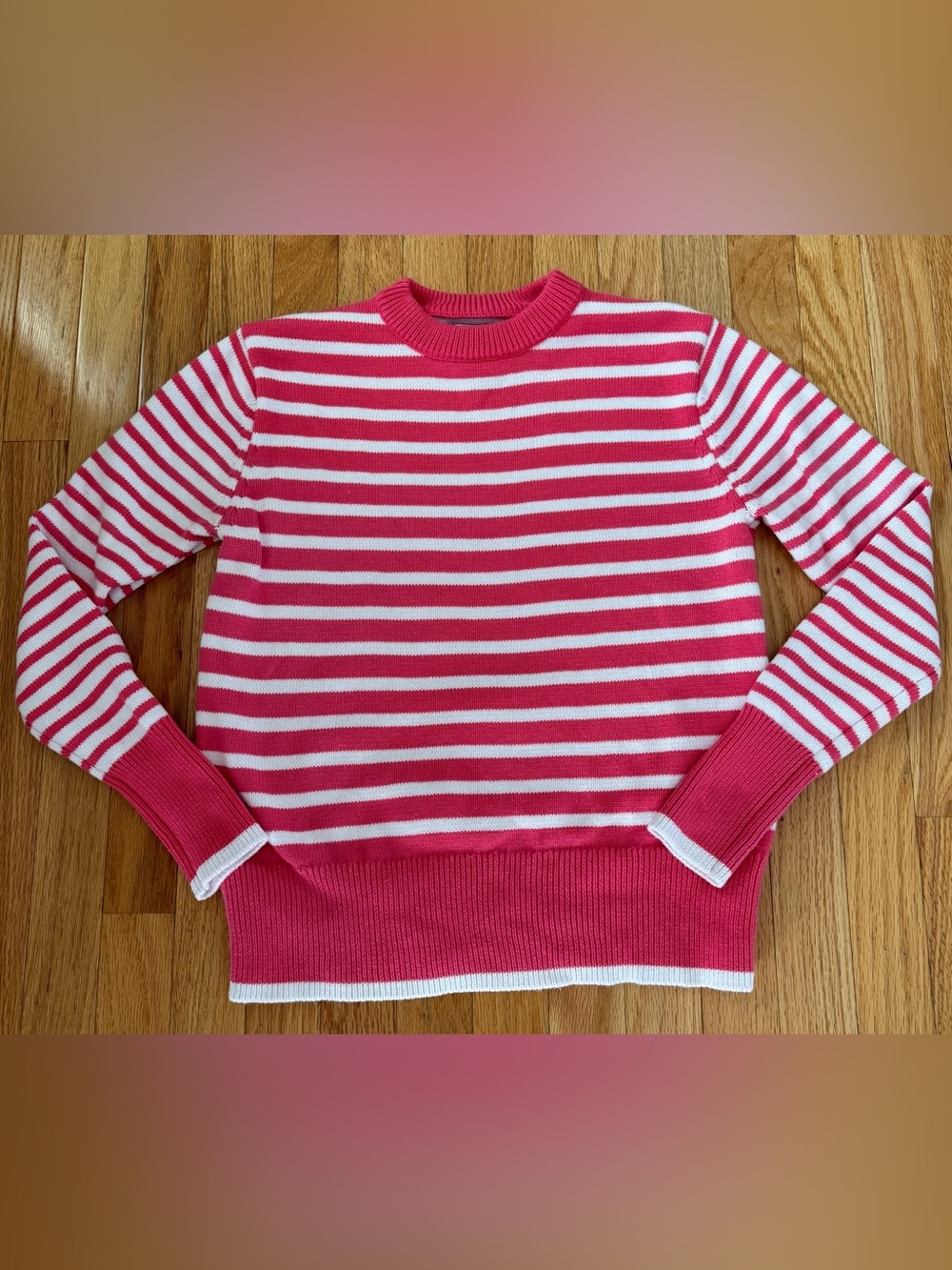 Addison Bay Pink and White Striped Crewneck Sweater